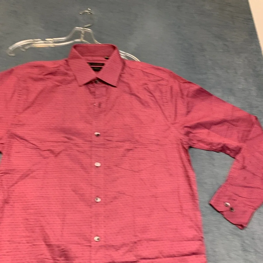 Cobb Italy Dress Shirt Mens 15.5 Pink Geometric Chest Pocket Long Sleeve Formal